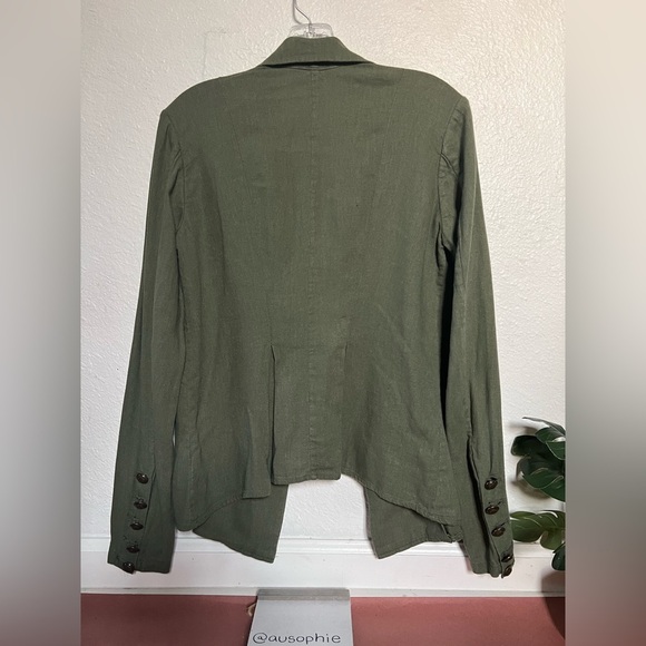 Free people cinched waist button detail olive army green linen blazer size xs - Picture 12 of 16